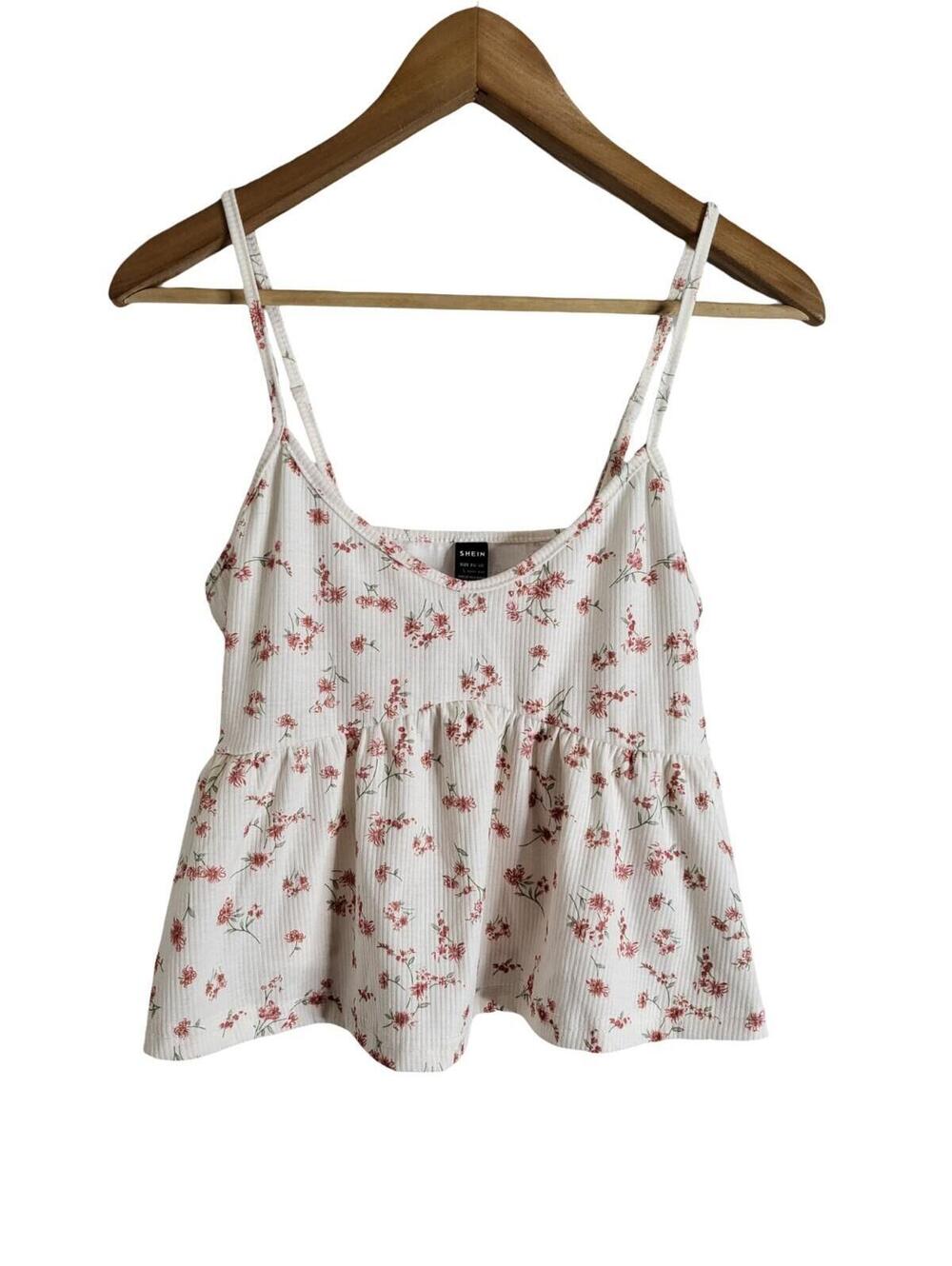 Shein Floral Rib Knit Baby Doll Tank Top Cami Size Large